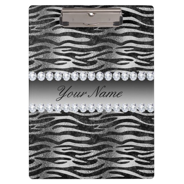Black Faux Foil Zebra Stripes on Silver Clipboard (Front)
