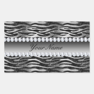 Black Faux Foil Zebra Stripes on Silver Rectangular Sticker