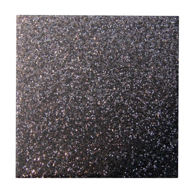 Black faux glitter graphic ceramic tile (Front)