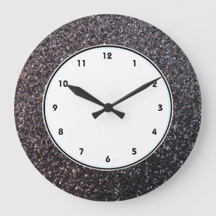 Black faux glitter graphic large clock