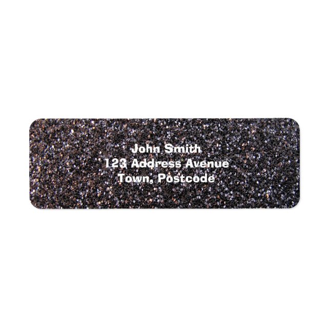 Black faux glitter graphic return address label (Front)