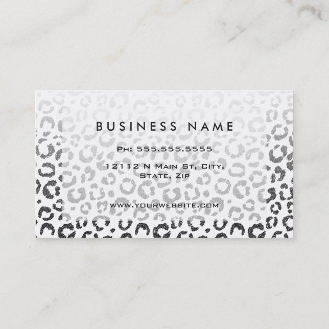 Black Faux Glitter Leopard Print Gradient Business Card (Back)