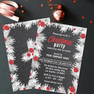 Black Faux Glitter Pine Corporate Christmas Party Invitation