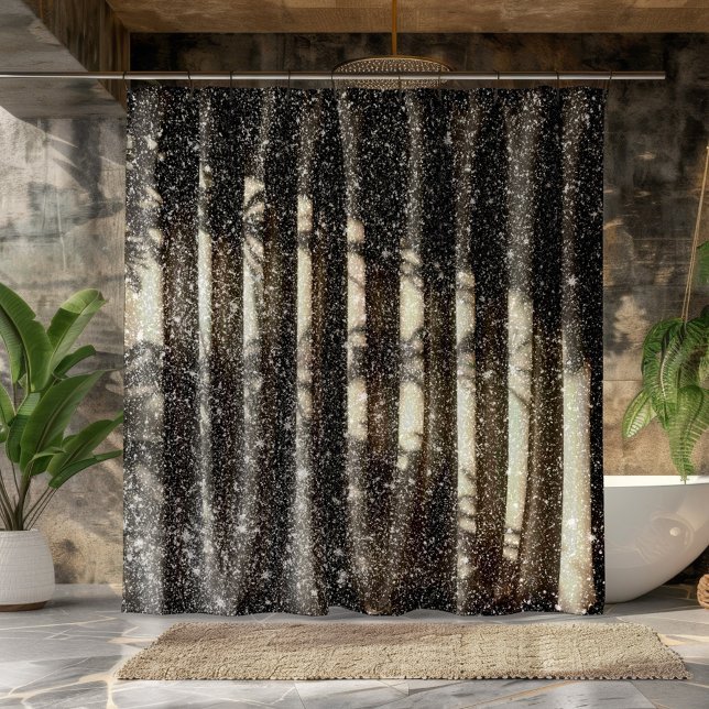 Black faux Glitter & White Sparkles Background Shower Curtain (Creator Uploaded)