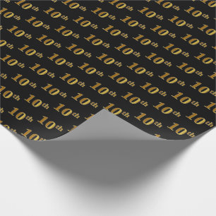 Black, Faux Gold 10th (Tenth) Event Wrapping Paper