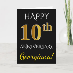 Black, Faux Gold 10th Wedding Anniversary + Name Card