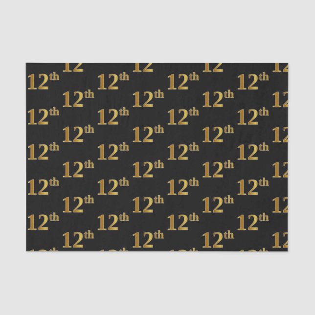 Black, Faux Gold 12th (Twelfth) Event Tissue Paper (Front)
