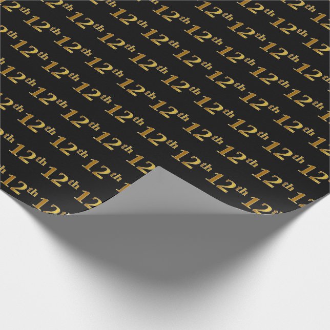 Black, Faux Gold 12th (Twelfth) Event Wrapping Paper (Corner)