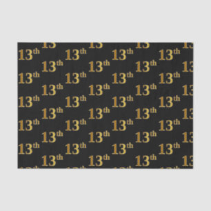 Black, Faux Gold 13th (Thirteenth) Event Tissue Paper