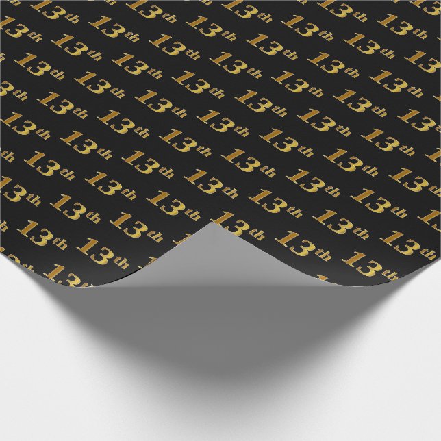 Black, Faux Gold 13th (Thirteenth) Event Wrapping Paper (Corner)