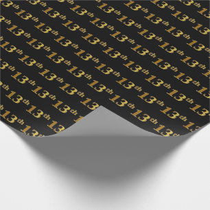 Black, Faux Gold 13th (Thirteenth) Event Wrapping Paper