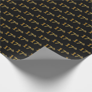 Black, Faux Gold 17th (Seventeenth) Event Wrapping Paper