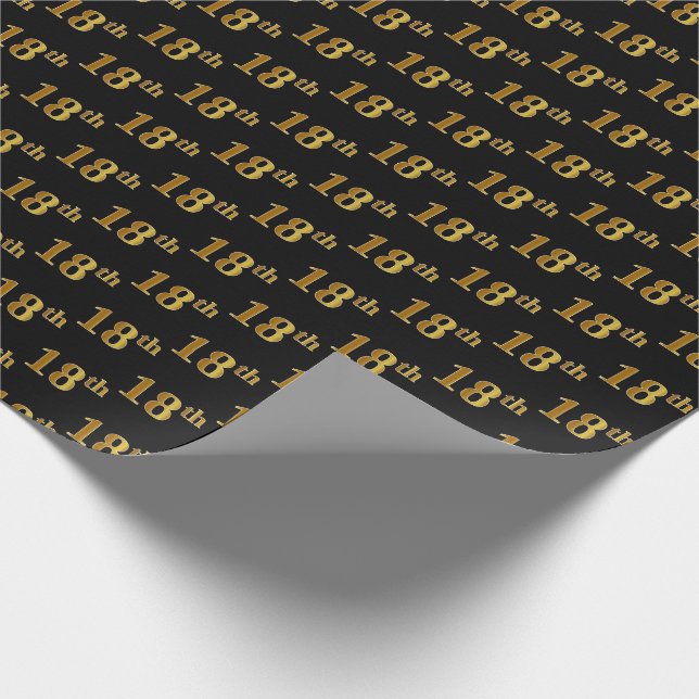 Black, Faux Gold 18th (Eighteenth) Event Wrapping Paper (Corner)