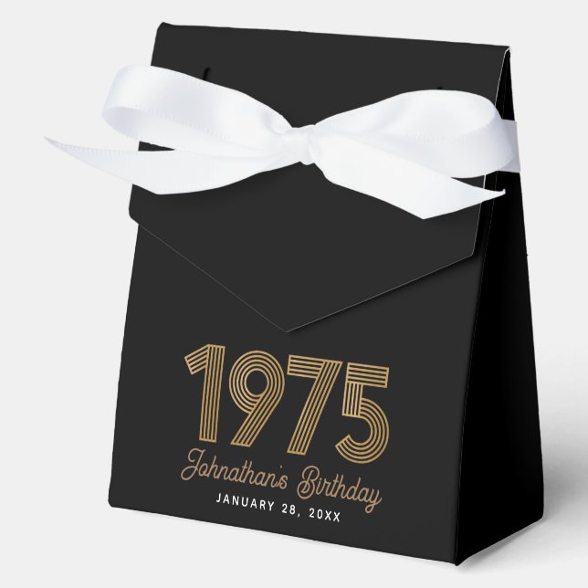 Black Faux Gold 1975 50th Birthday Favour Box (Front)