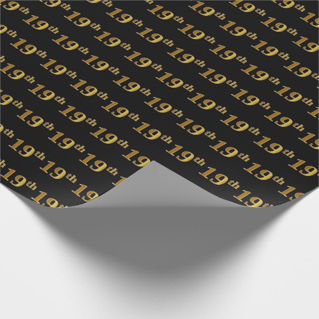 Black, Faux Gold 19th (Nineteenth) Event Wrapping Paper (Corner)
