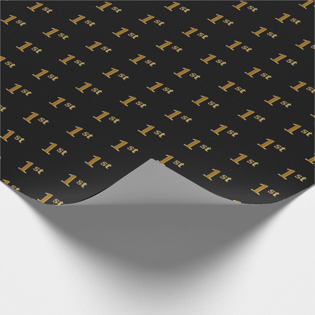 Black, Faux Gold 1st (First) Event Wrapping Paper (Corner)