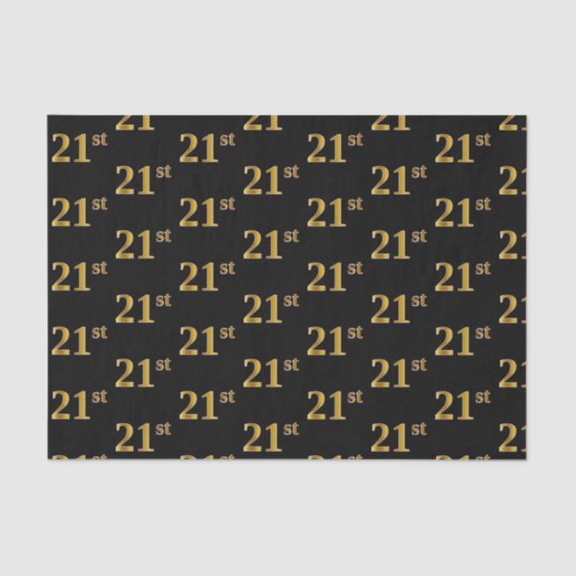 Black, Faux Gold 21st (Twenty-First) Event Tissue Paper (Front)