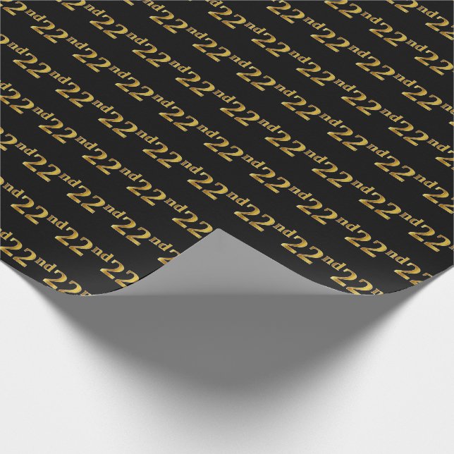 Black, Faux Gold 22nd (Twenty-Second) Event Wrapping Paper (Corner)