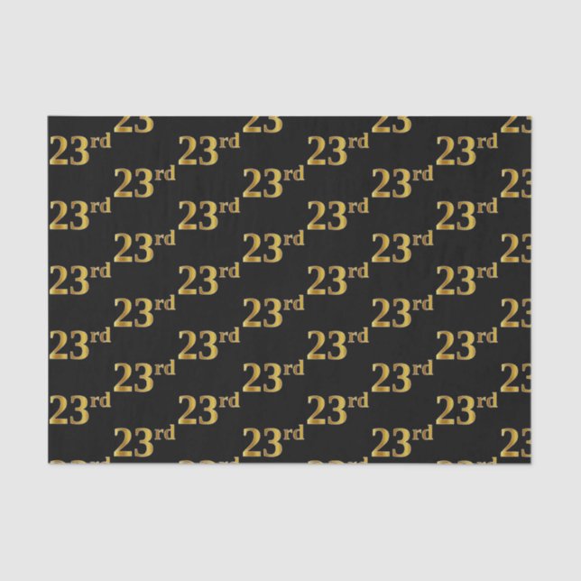 Black, Faux Gold 23rd (Twenty-Third) Event Tissue Paper (Front)