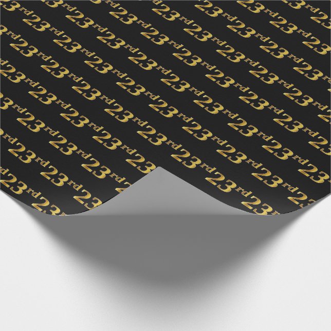 Black, Faux Gold 23rd (Twenty-Third) Event Wrapping Paper (Corner)