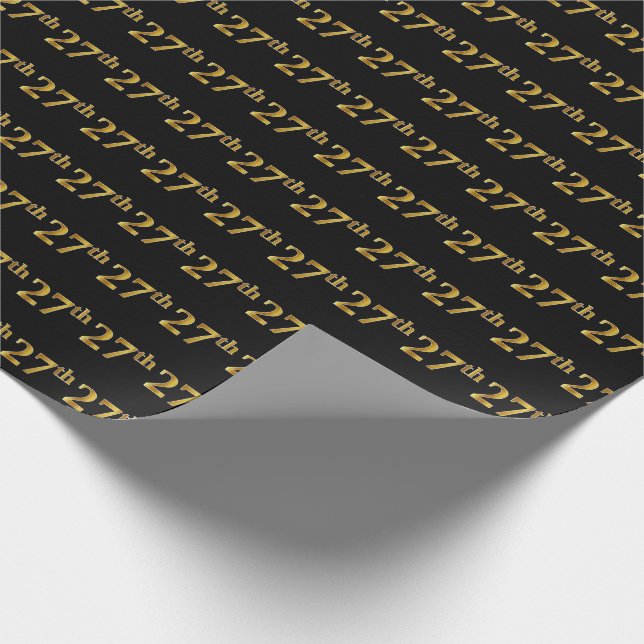 Black, Faux Gold 27th (Twenty-Seventh) Event Wrapping Paper (Corner)