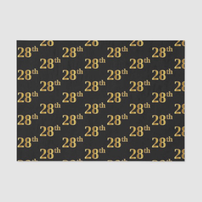 Black, Faux Gold 28th (Twenty-Eighth) Event Tissue Paper (Front)