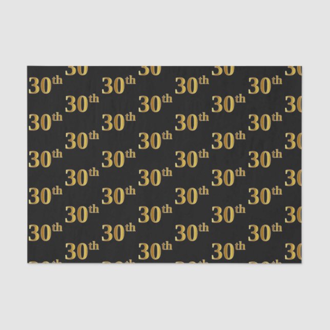 Black, Faux Gold 30th (Thirtieth) Event Tissue Paper (Front)