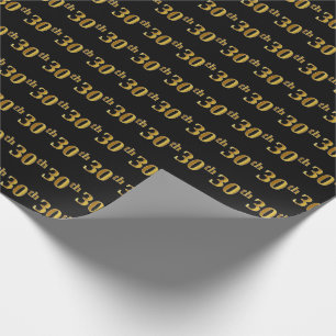 Black, Faux Gold 30th (Thirtieth) Event Wrapping Paper