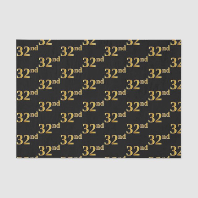 Black, Faux Gold 32nd (Thirty-Second) Event Tissue Paper (Front)