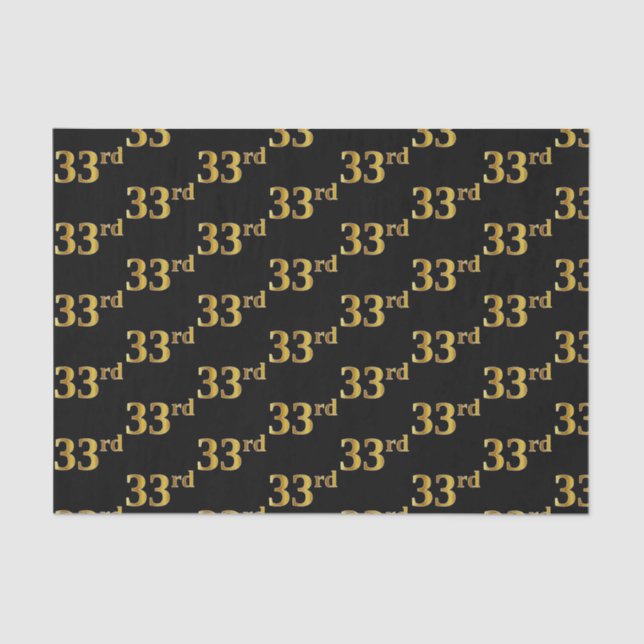 Black, Faux Gold 33rd (Thirty-Third) Event Tissue Paper (Front)