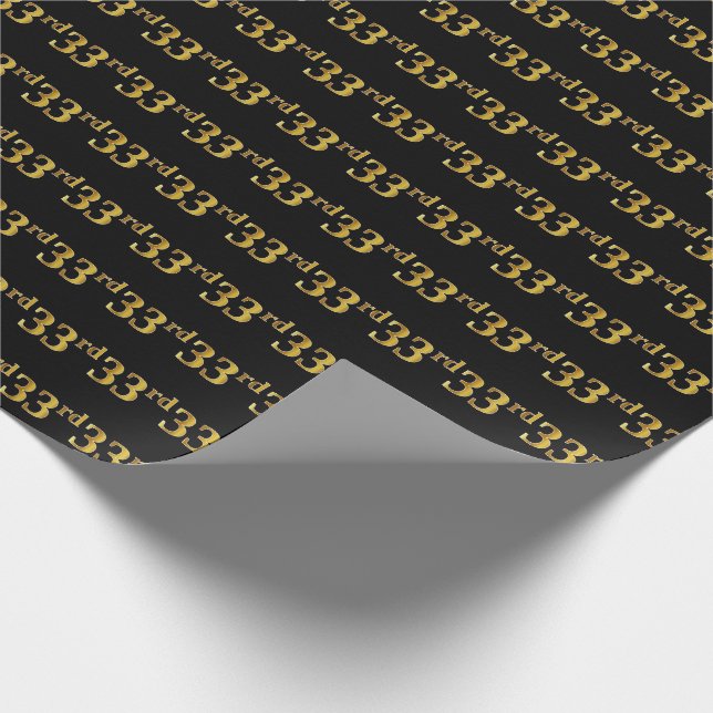 Black, Faux Gold 33rd (Thirty-Third) Event Wrapping Paper (Corner)