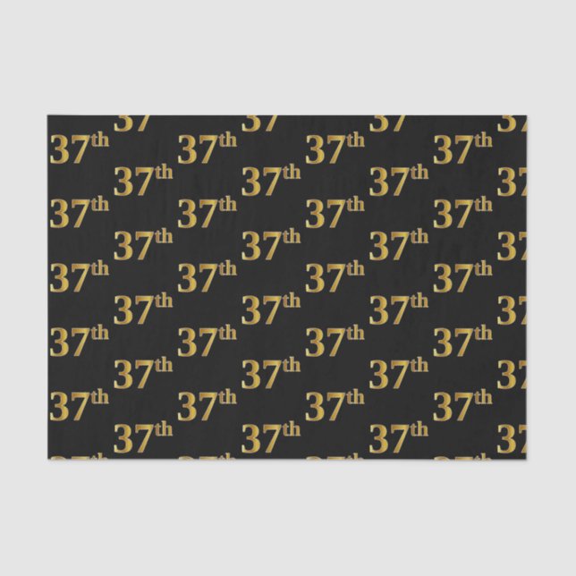 Black, Faux Gold 37th (Thirty-Seventh) Event Tissue Paper (Front)