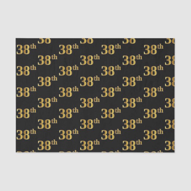 Black, Faux Gold 38th (Thirty-Eighth) Event Tissue Paper (Front)