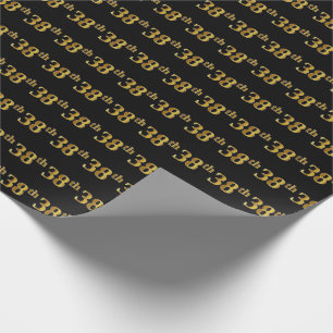 Black, Faux Gold 38th (Thirty-Eighth) Event Wrapping Paper