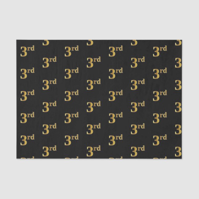 Black, Faux Gold 3rd (Third) Event Tissue Paper (Front)