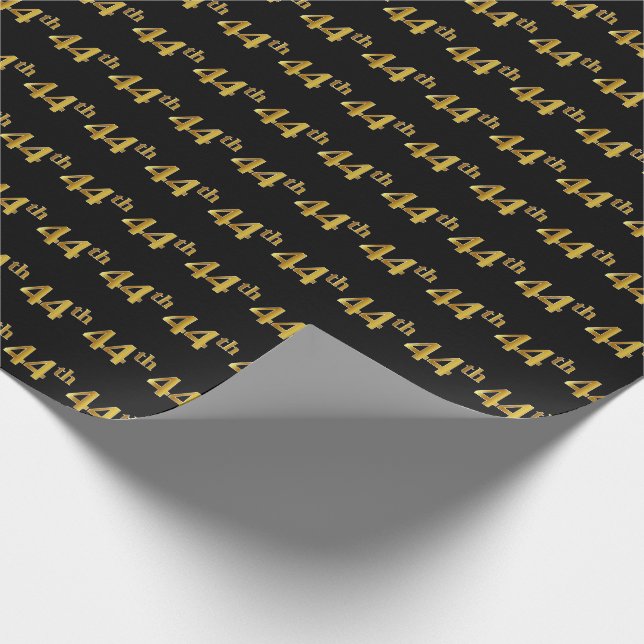 Black, Faux Gold 44th (Forty-Fourth) Event Wrapping Paper (Corner)