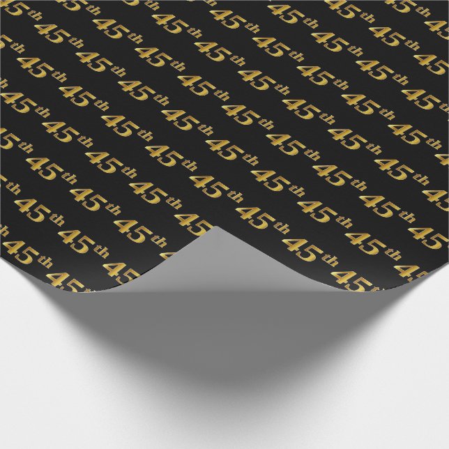 Black, Faux Gold 45th (Forty-Fifth) Event Wrapping Paper (Corner)
