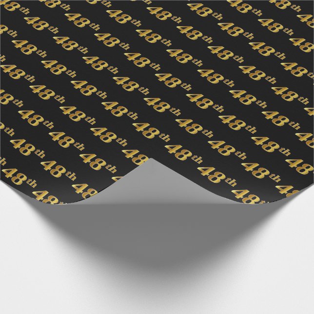 Black, Faux Gold 48th (Forty-Eighth) Event Wrapping Paper (Corner)