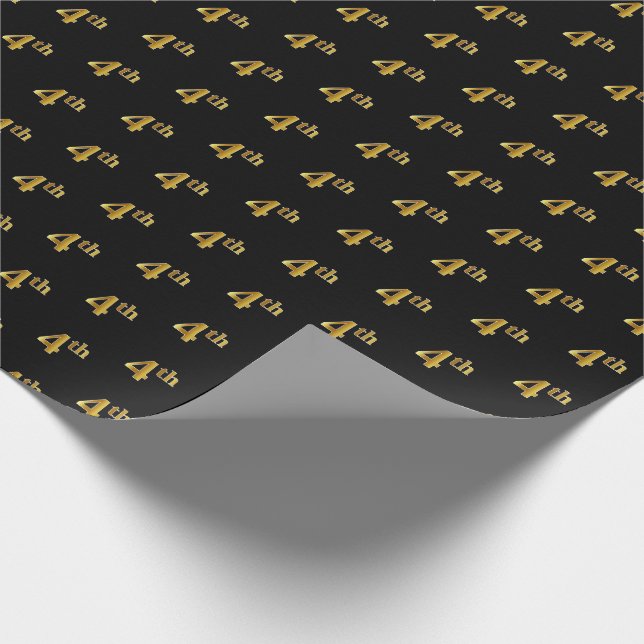 Black, Faux Gold 4th (Fourth) Event Wrapping Paper (Corner)
