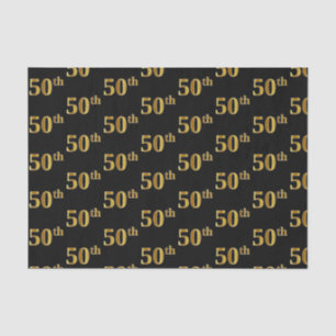 Black, Faux Gold 50th (Fiftieth) Event Tissue Paper