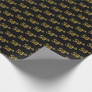 Black, Faux Gold 50th (Fiftieth) Event Wrapping Paper