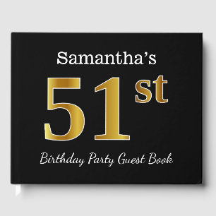 Black, Faux Gold 51st Birthday Party + Custom Name Guest Book
