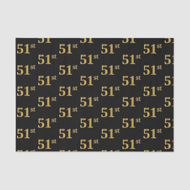 Black, Faux Gold 51st (Fifty-First) Event Tissue Paper (Front)