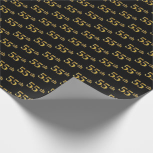 Black, Faux Gold 55th (Fifty-Fifth) Event Wrapping Paper