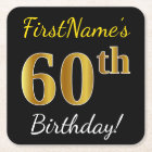 Black, Faux Gold 60th Birthday + Custom Name
