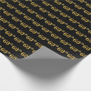 Black, Faux Gold 60th (Sixtieth) Event Wrapping Paper