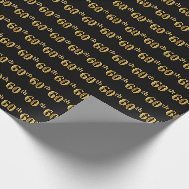 Black, Faux Gold 60th (Sixtieth) Event Wrapping Paper (Corner)