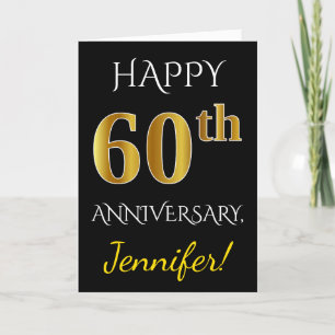 Black, Faux Gold 60th Wedding Anniversary + Name Card