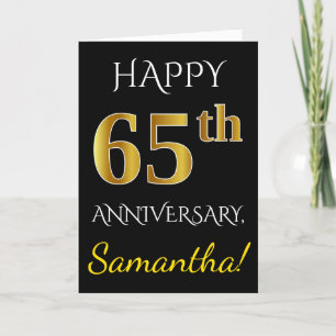 Black, Faux Gold 65th Wedding Anniversary + Name Card
