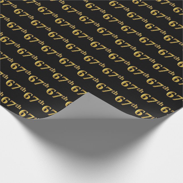 Black, Faux Gold 67th (Sixty-Seventh) Event Wrapping Paper (Corner)